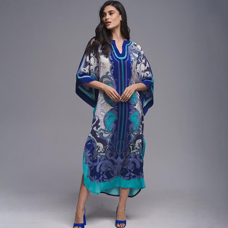 European & American Polyester Beach Cover-Up Dress - Women's Long Sun Protection Shirt for Vacation