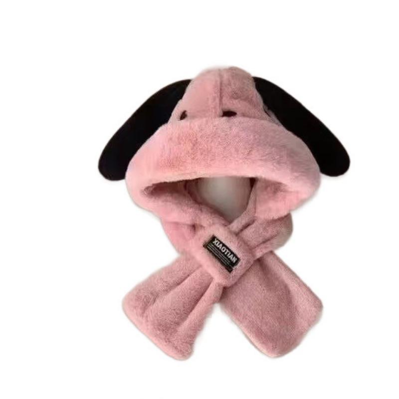 Hat scarf two-piece set cute cartoon big ears puppy winter ear hat integrated cycling warm and wind-resistant