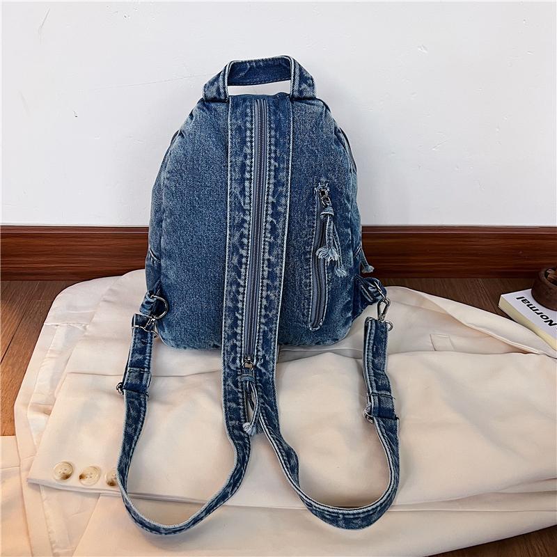Denim Backpack for Women – Vintage Washed Jeans Style School Bag – Perfect for Casual Wear & Campus Life