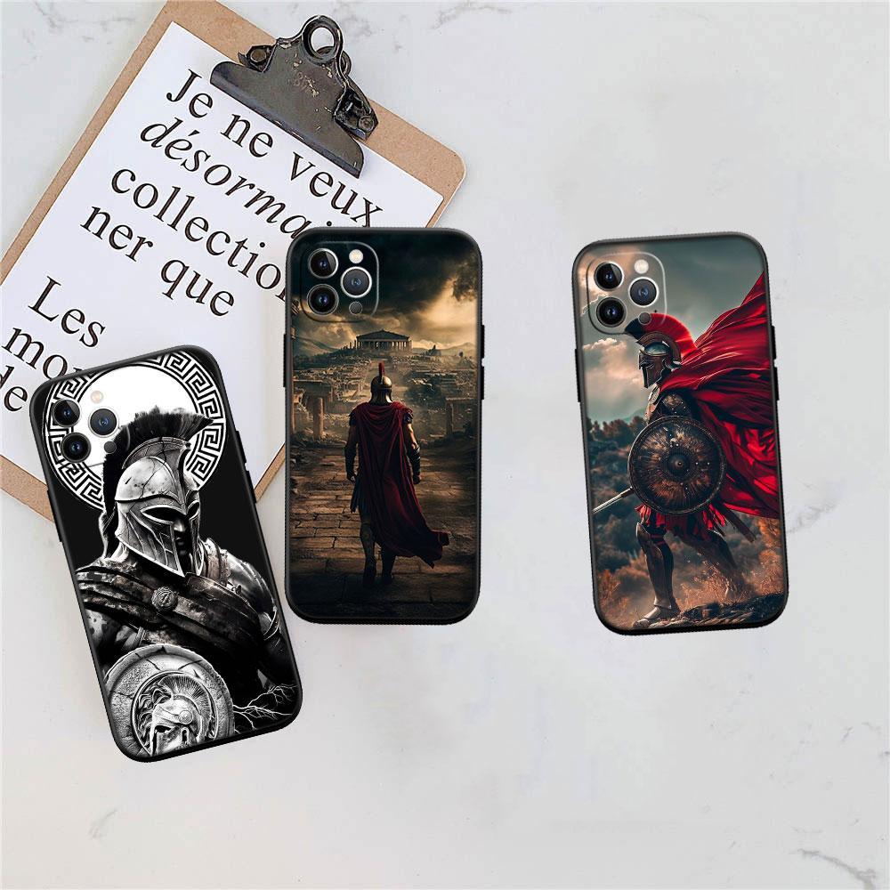 PP58 Spartan Warrior Soft Shell Phone Case for iPhone 16 15 14 13 12 Pro Max Plus Mini