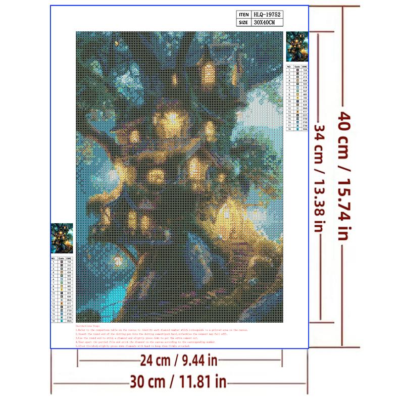 5d DIY Diamond Painting Cross Stitch Tree House Scenery Diamond Embroidery Mosaic Full Round Drill Home Decor