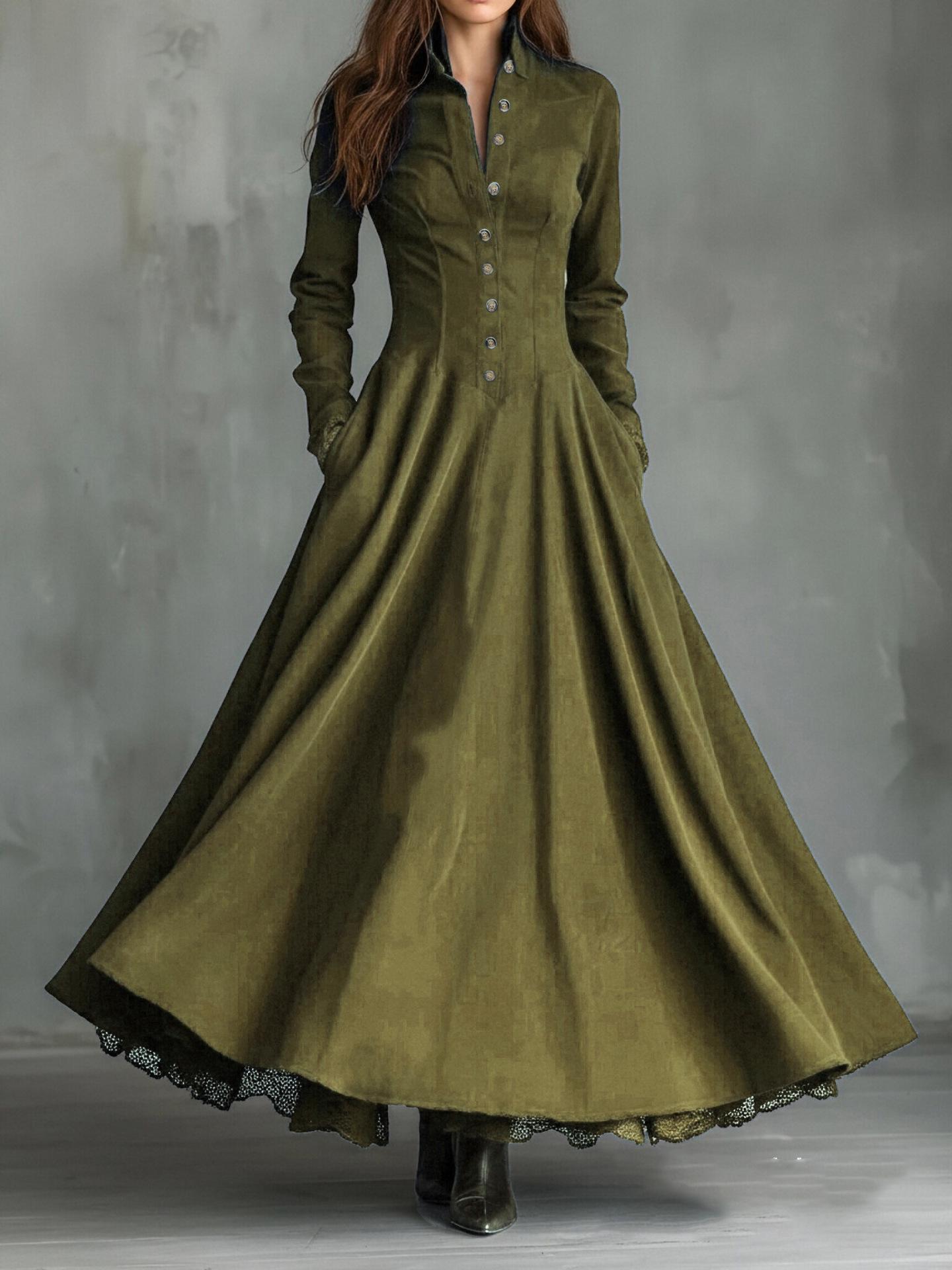 

Французское ретро, платье-миди с кружевной отделкой, пэчворк, из искусственной замши (Издание 2025 г.) S