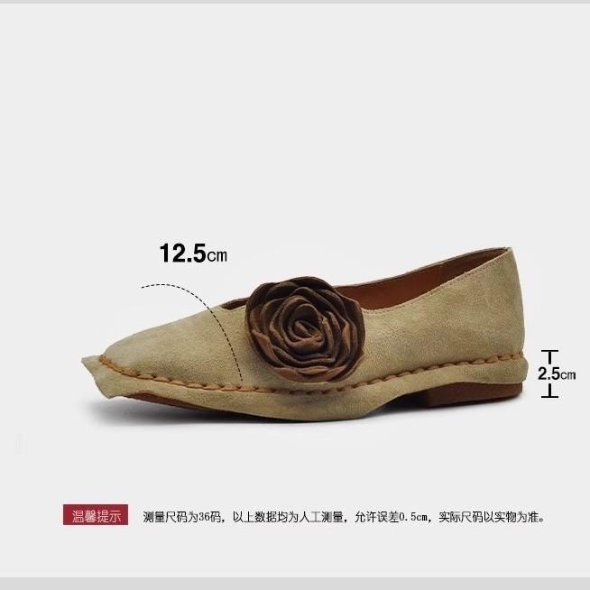 Retro Nische Blume eckiger Kopf Einzelschuhe 2025 Frühling und Herbst neu Mori Serie mit Rock ein-Pedal flachsohlige handgefertigte Damenschuhe