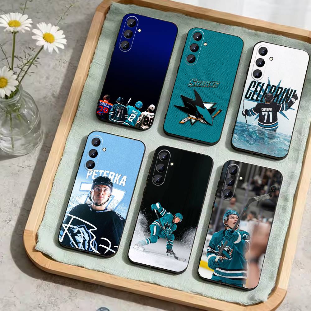 Macklin Celebrini San Jose Sharks Pouzdro na telefon pro Samsung Galaxy A73, A21s, A22, A31, A52, A53, A71, A41 Měkké černé pouzdro