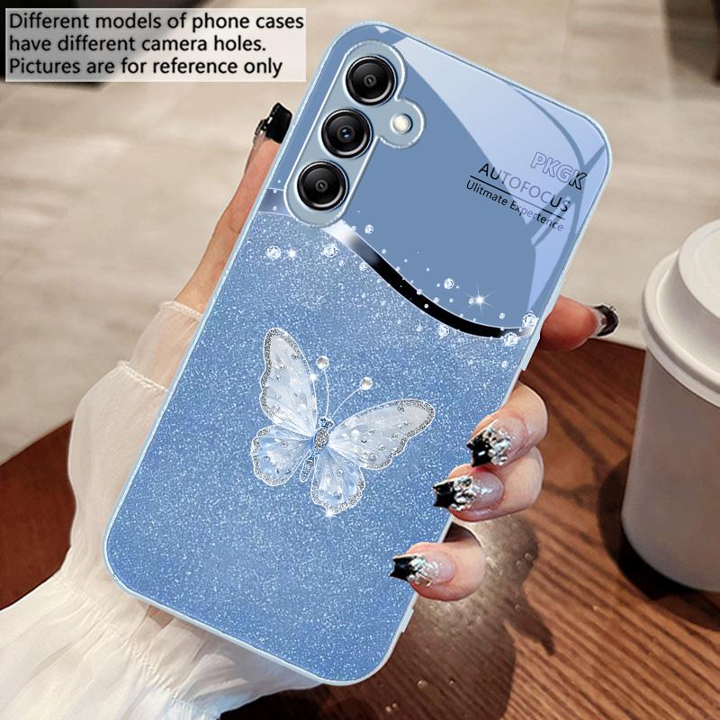 Gradient Diamond Butterfly For Samsung Galaxy A14 4G 20 30 52 20S 21S 22 32 33 34 42 50 51 53 54 70 71 72 73 5G Glass Phone Case