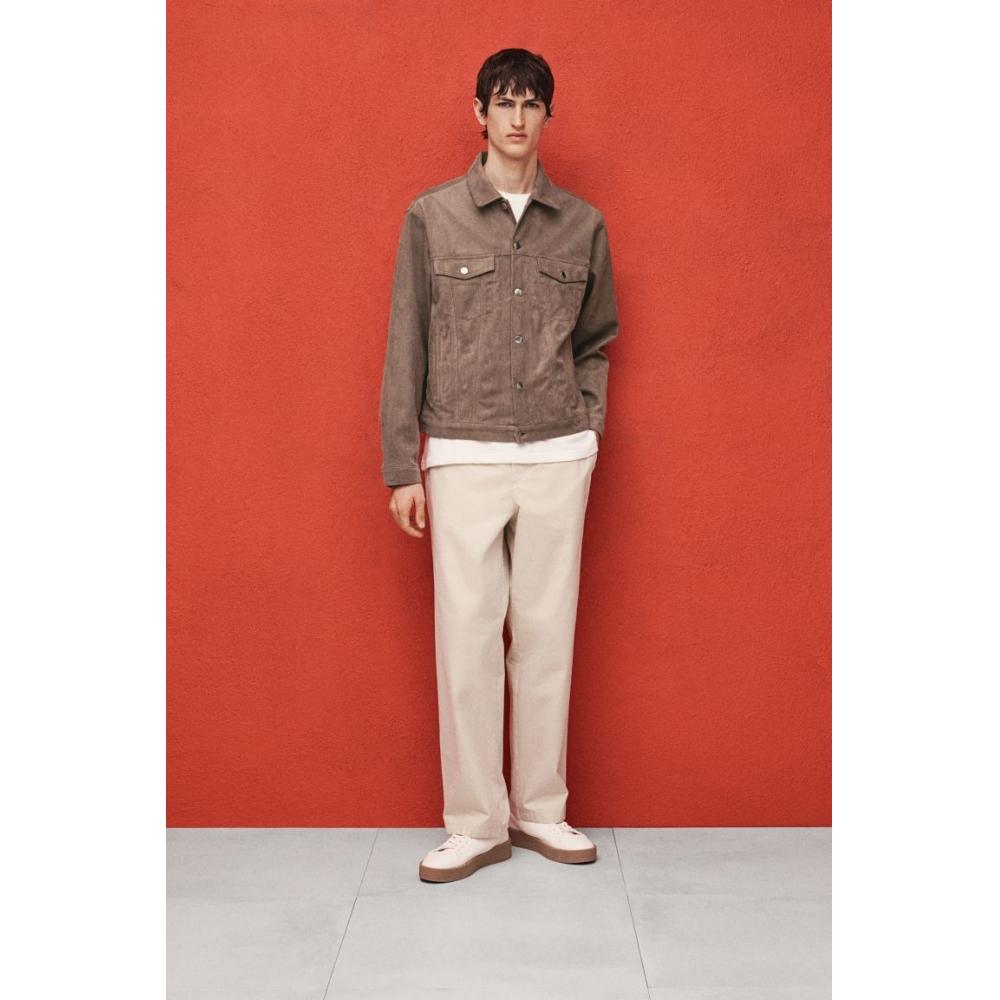 H M Regular Fit Textured Jacket Dark Beige