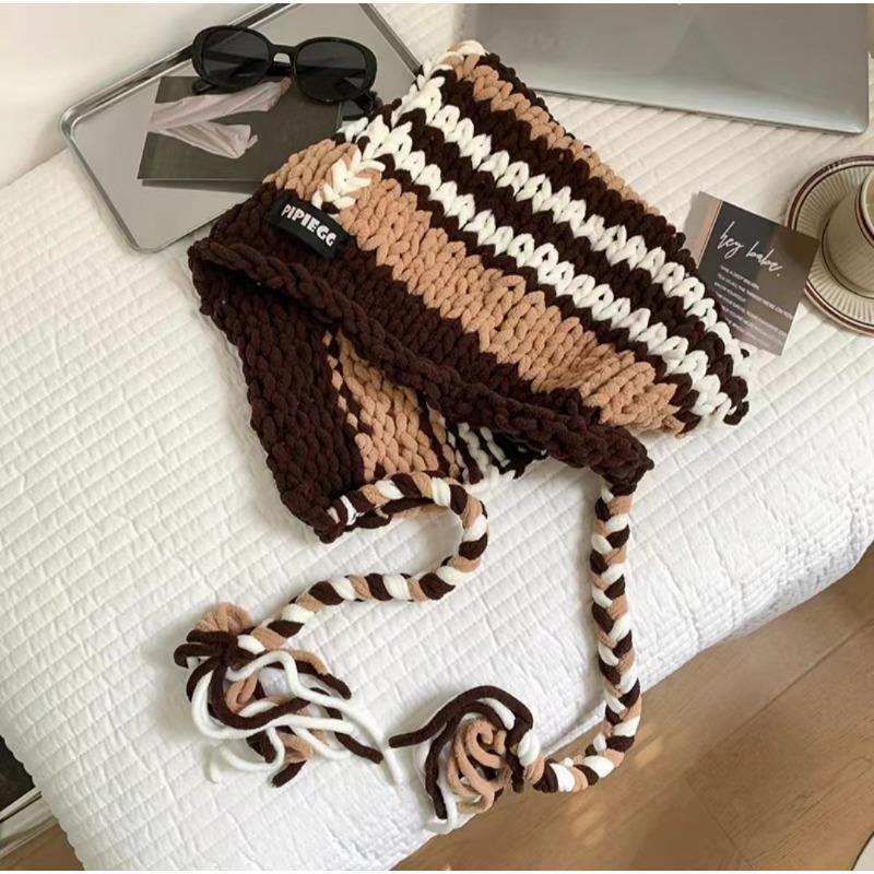 

Korean Big Head Circumference Thick Thread Pullover Hat for Women s Handmade Warm Knitted Hat Outdoor Wool Hat average size