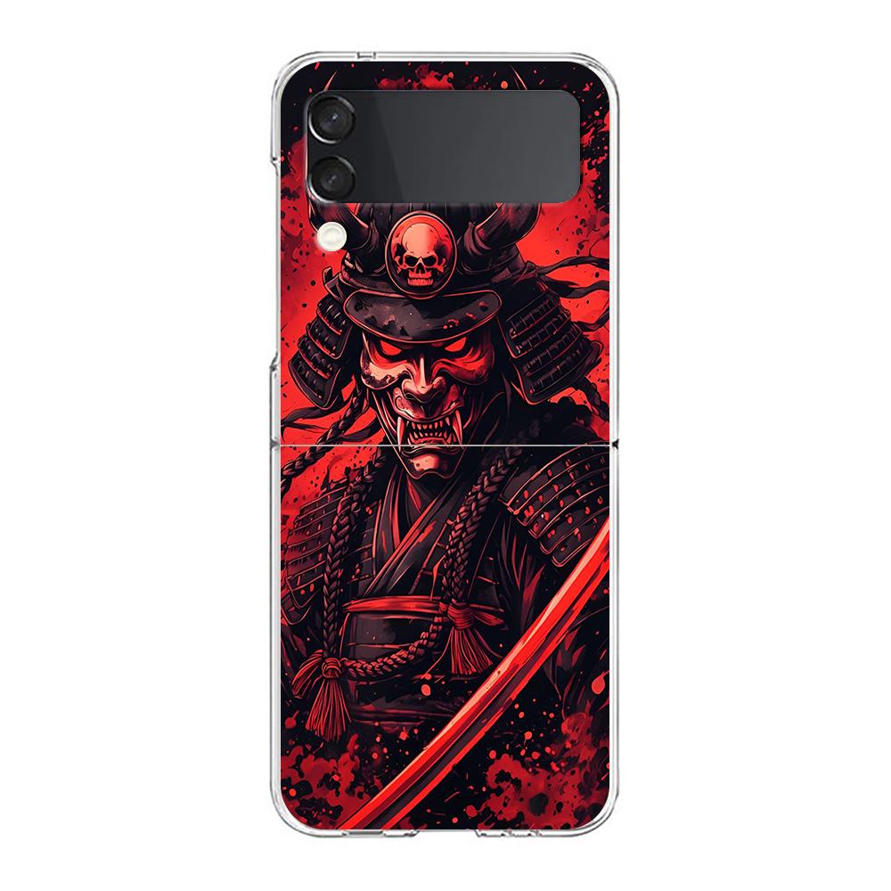 Transparent Phone Case For Samsung Galaxy Z Flip 3 4 5 6 7 Hard Folding PC Z Flip3 Flip4 Cover Japan Ghost Face Samurai