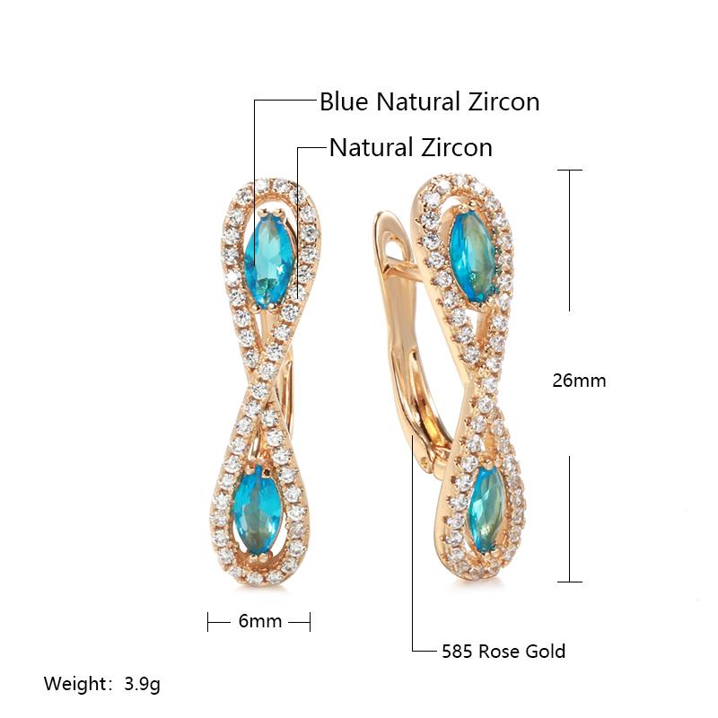 New  Rose Gold Color Drop Earring For Women Fashion Jewelry Blue Natural Zircon Long Earring Fine Wedding Jewelry