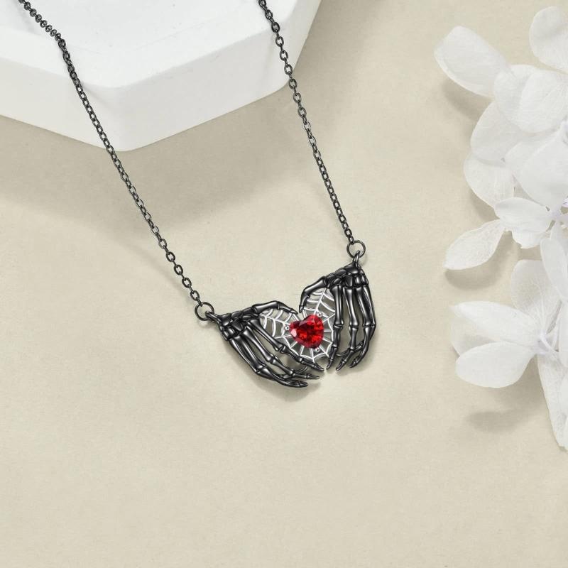 Edgy Heart Bat Wing Pendant Necklace Dark Fantasy Skull Hand Jewelry For Women Gothic Halloween Gift Fashion Accessory