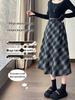New Autumn/Winter Plus-Size Plaid Wool A-Line Midi Skirt for Women with Slimming Wide Hem