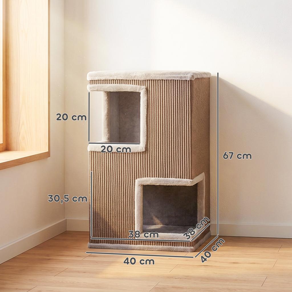 3-Tier Indoor Cat Barrel, Semi-Enclosed Cat Cave with Scratching Surfaces All Around, 2 Cat Caves