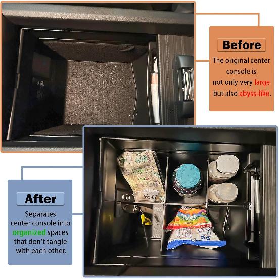 RUNROAD Center Console Organizer Compatible With Honda Pilot (2016-)/ Ridgeline (2017-)/ Passport (-) Accessories, Ert Armrest Dividers ABS Secondary