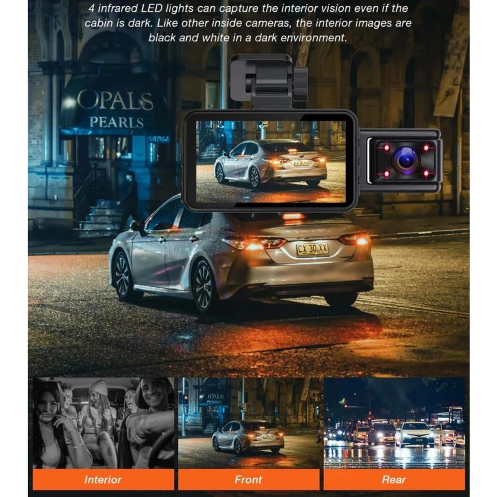 2/3 Channel Dash Cam, FHD 1080P Car Camera, 3 Inch Display, Driving Video Recorder with Loop Recording IR Night Vision Parking Mode