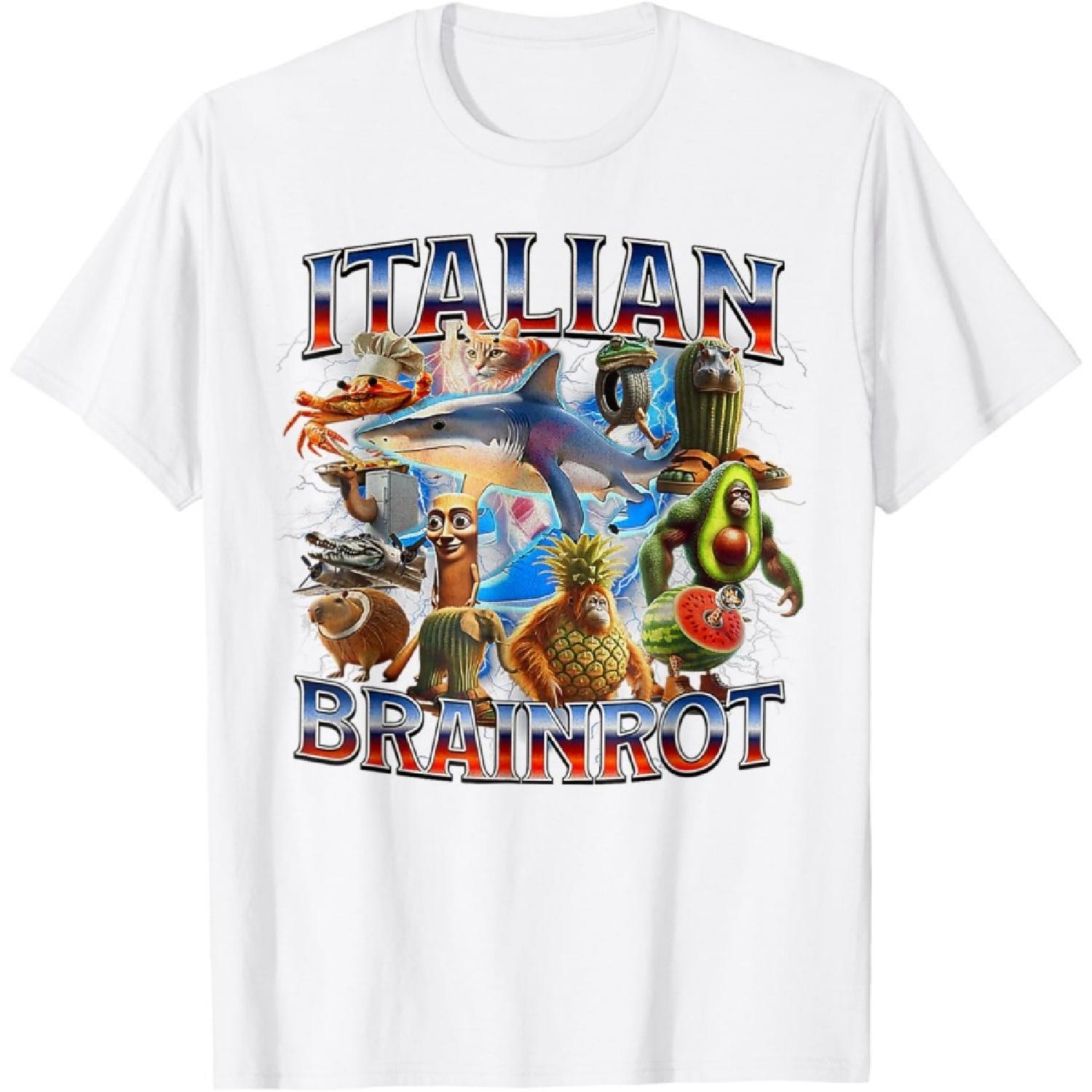 Итальянская Brainrot Рубашка Рубашка для Мальчиков Итальянские Brainrot Мемы Футболка(1) XXXXXL белый