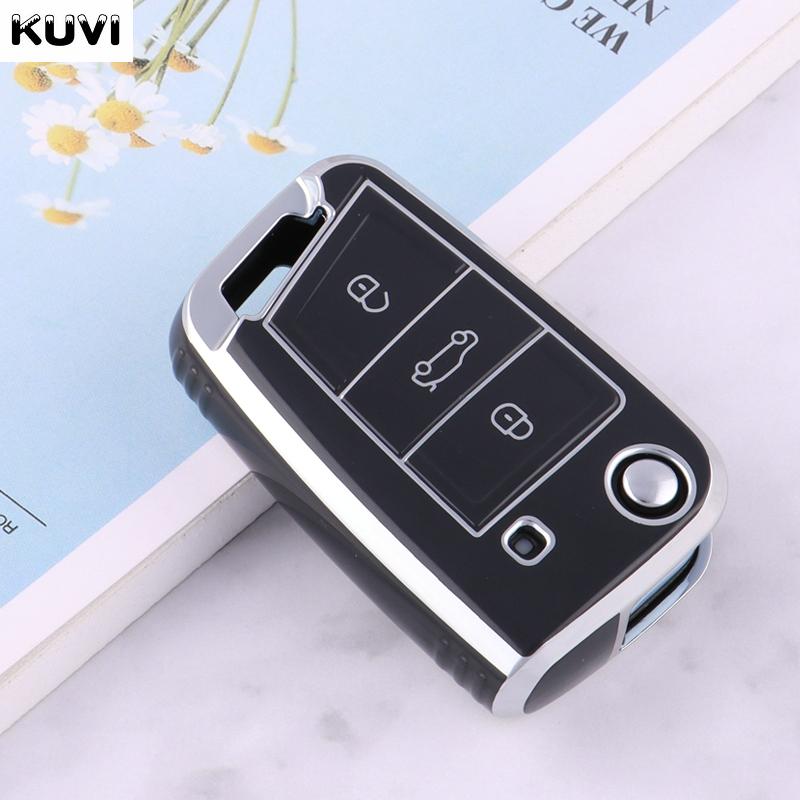 

Чехол для автомобильного выкидного ключа из ТПУ с 4 кнопками для VW Volkswagen Golf 7 MK7 Tiguan MK2 Seat Ateca Leon FR Ibiza Skoda Octavia Kodiaq