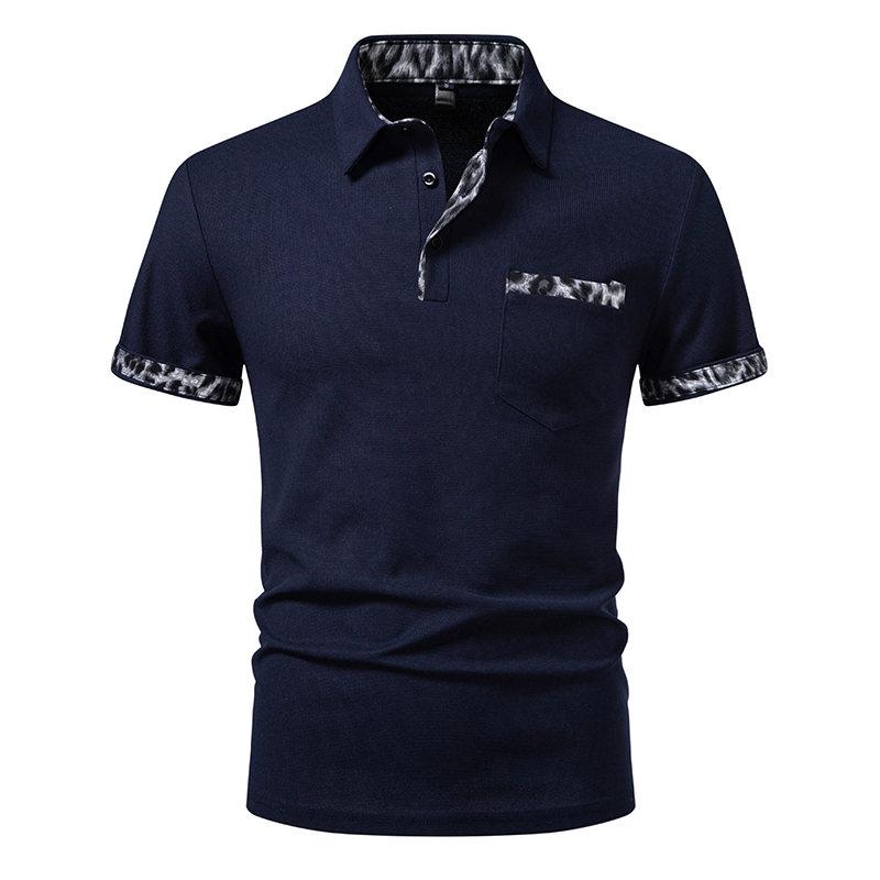 Summer Men's Solid Pocket Splicing Polo Shirts Short Sleeve Breathable Casual Contrast Color Lapel Collar Streetwear Basic Tops