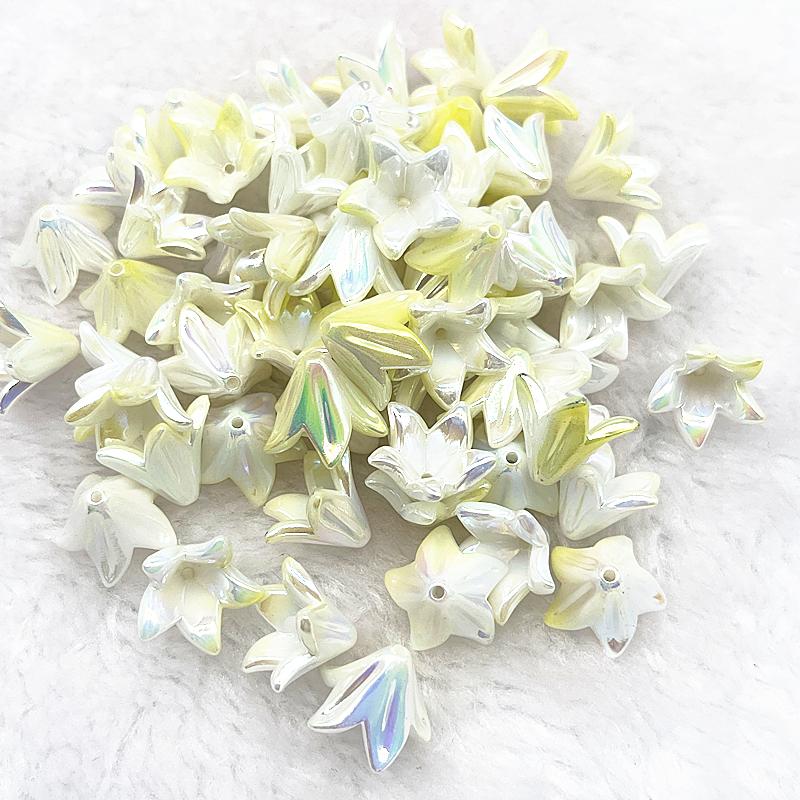 20pcs 13x16mm Gradual Change Acrylic Lilies Beads Caps Jewelry Findings Charms Bracelets Spacer Beads for Jewelry Making