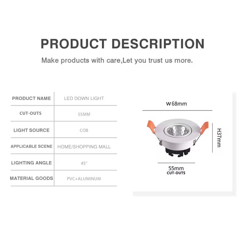 Modern Design LED Downlight Spotlight for Hotels Recessed Aluminum LED Spot Light with GU10 Base Ceiling Spotlight