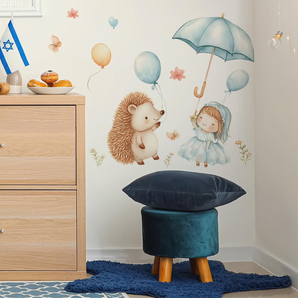 Tegneserie Piggsvin Liten Jente Soverom Stue Hjem Veggbakgrunn Forskjønnelse Dekorasjon Veggklistremerker