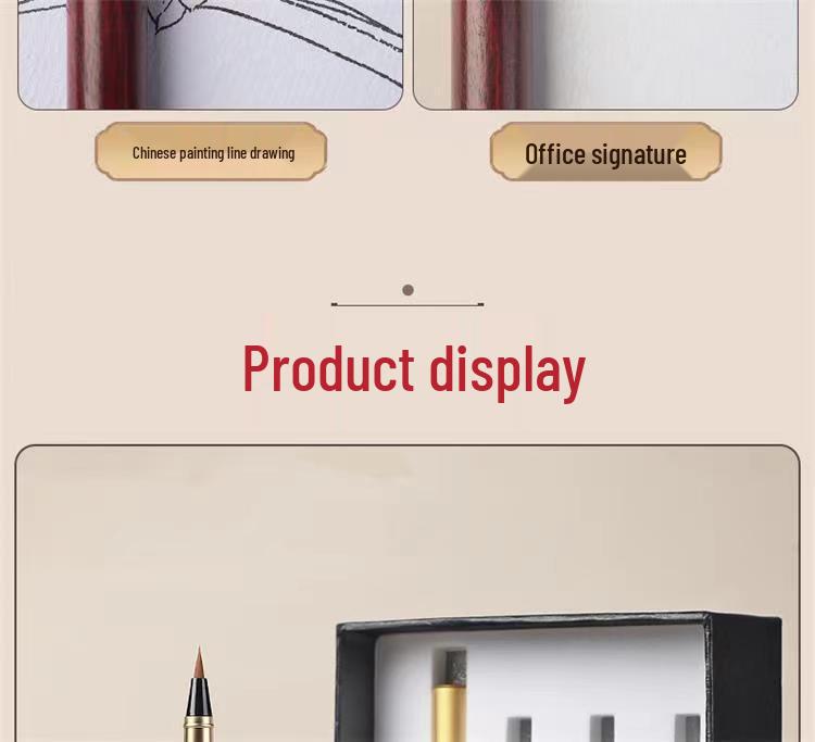 Sandalwood Calligraphy Brush Pen with Replaceable Ink and Nylon Soft Tip for Small Regular Script, Engraving Capable