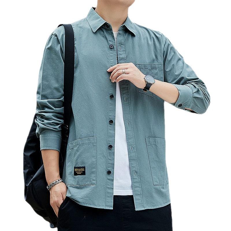 Washed Long-sleeved Work Shirt Men's Coat, Spring and Autumn Casual Shirt Men's Wear