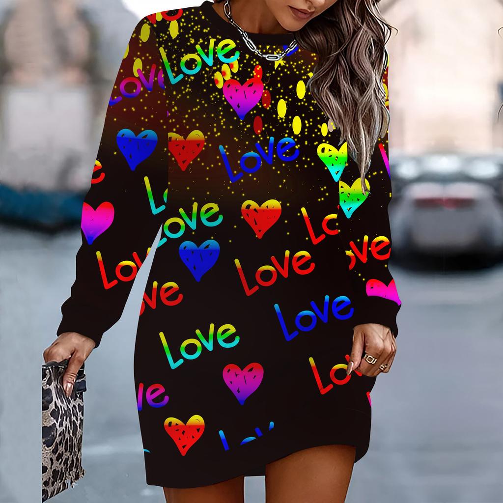 Damen Eleganter, Modischer, Trendiger und Lässiger Hoodie, 3D Herzsymbol Gedruckt Dreidimensionaler Schnitt Damen Langer Hoodie Valentinstagsgeschenk