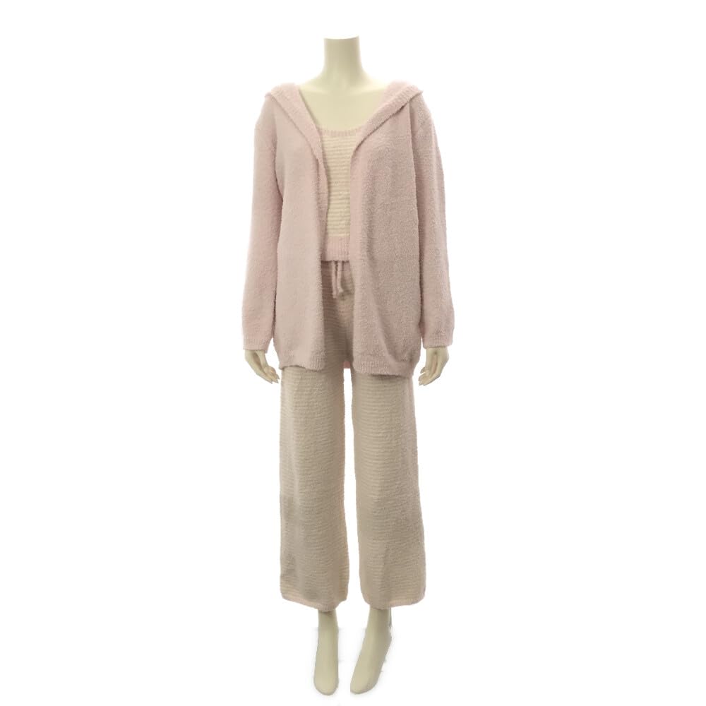 Room Cute Oberteil und Unterteil, 3-teilig, Einheitsgröße, passt den meisten [RAVIR] Damenbekleidung, Winter, flauschig, Pyjama, Set, Set, Cami, flauschig, Parka, Bordüre, Rosa,