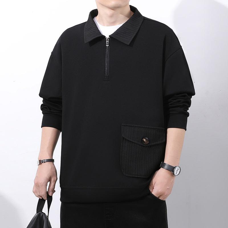 Men's High-end Designer Hybrid Polo Shirt Hoodie with a Loose Fit, Long Sleeves, Half-zip Design, and Polo Collar Casual Top.