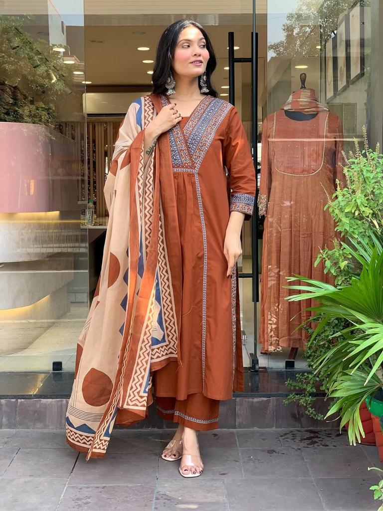 Women Elegant Cotton Salwar Kameez Designer Party Wear Top Tunic Kurta pant Dupatta Salwar Suit Set