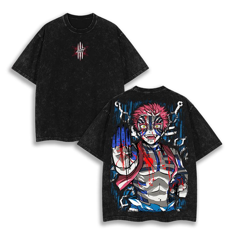 Akaza X Koyuki Demon Slayer Infinity Castle Arc Washed T-Shirt Men Women Cotton Oversized Tee Streetwear Female Male Clothing Comfortable Top Tees