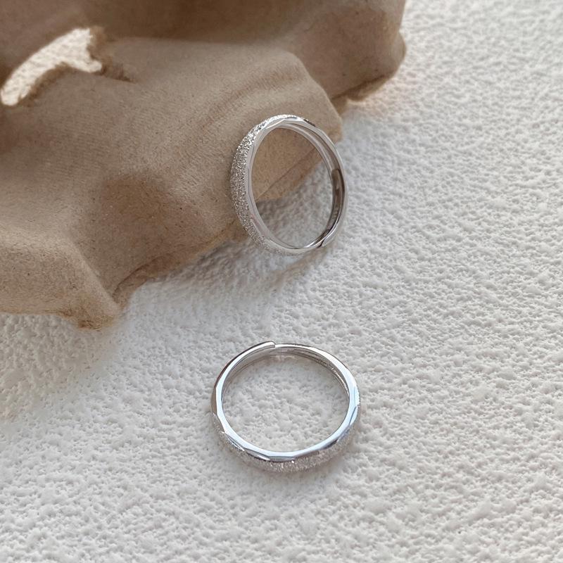 S999 Sterling Silver Frosted Starry Couple Rings - Unisex Open Band Pair with High-End Feel Adjustable Open
