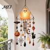 Night Glowing Yard Art Halloween Luminous Ghost Wind Chime, Glow-in-The-Dark Hanging Ornament with Pumpkin Bat Outdoor Garden Decoration Spider