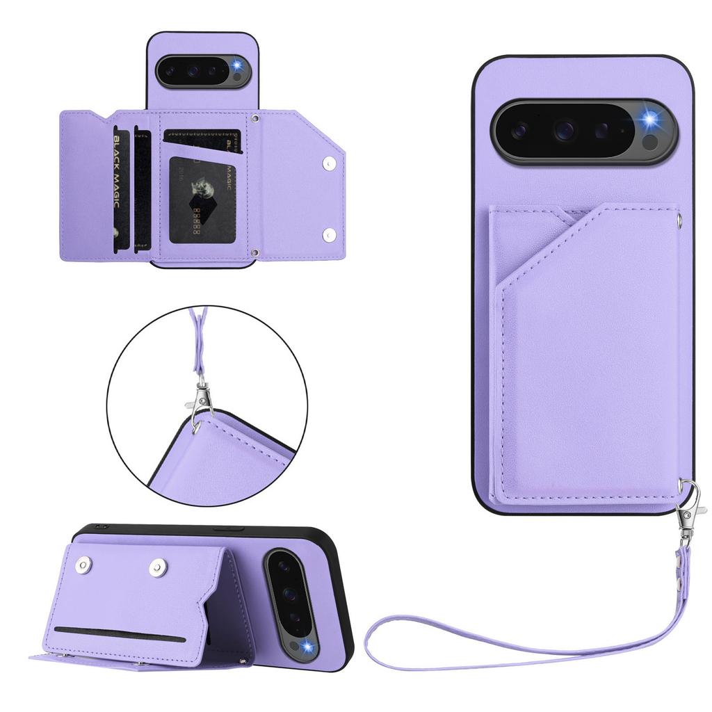 For Google Pixel 10 Pro/10 Case Card Holder Kickstand Skin-Touch Phone Cover with Wrist Strap