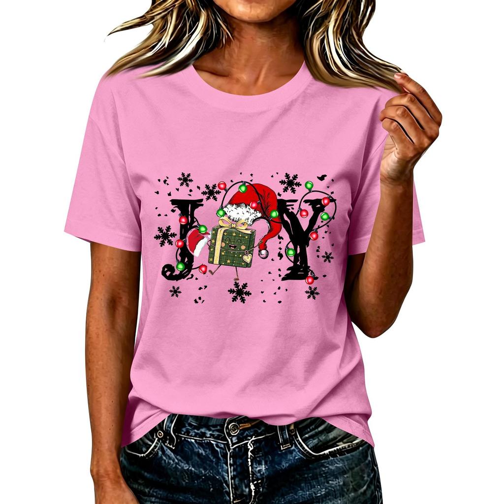 Damen Casual Weihnachten Bedrucktes Kurzarm-T-Shirt mit festlichem Feiertagsdesign