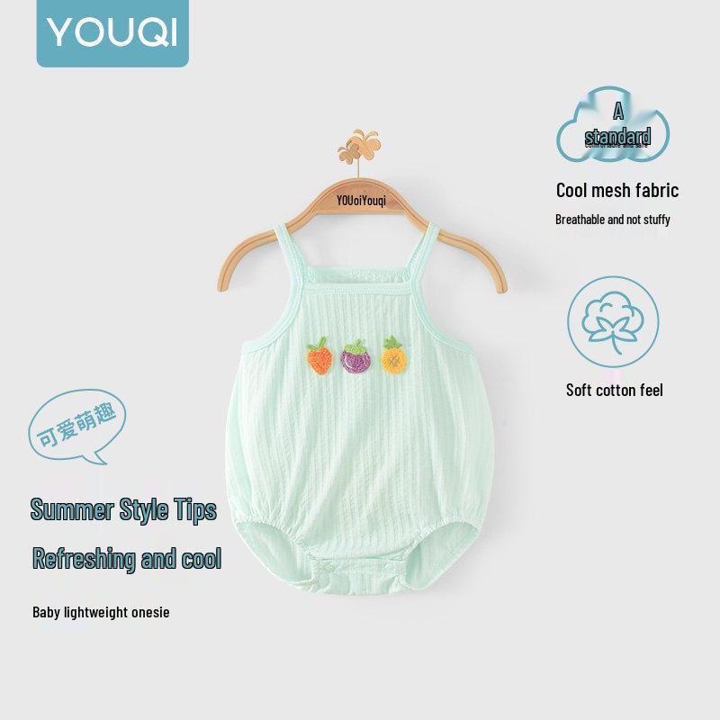 Youqi Newborn Summer Triangle Romper - Thin Style Baby Bodysuit with Straps, Class A, Size 6