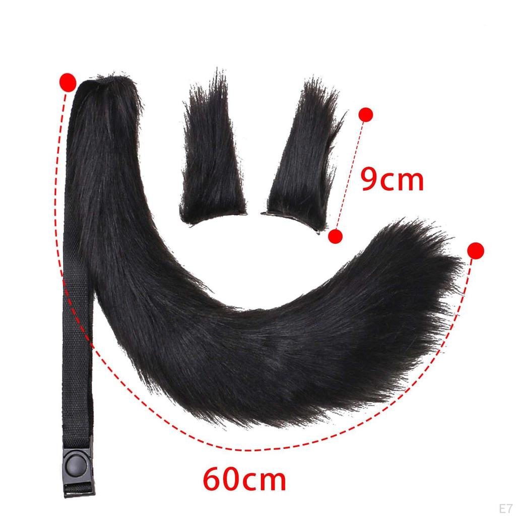 3Pcs Plush Ears and Tail Set Adjustable for Carnival Halloween Dress Women Girls