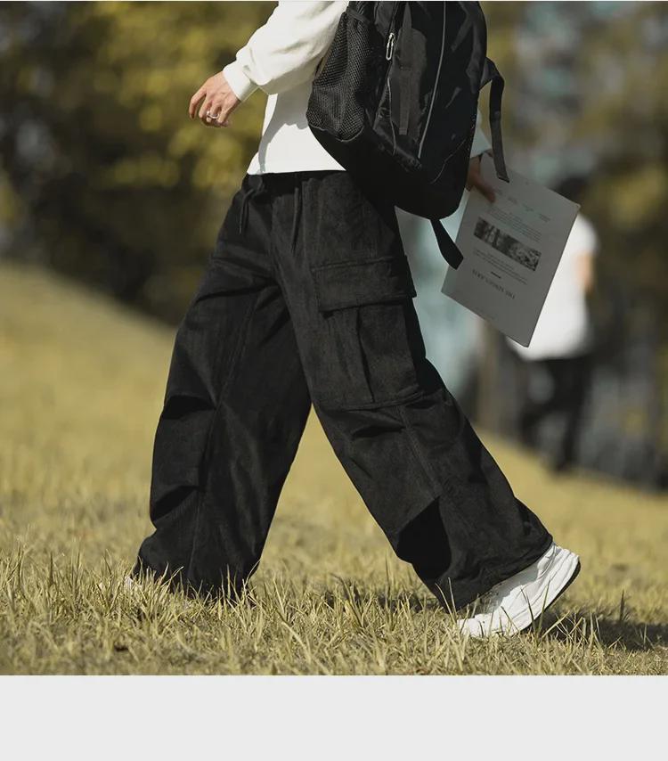 Men's Casual Trendy Army Green Corduroy Overalls - Autumn & Winter Wide-Leg Trousers