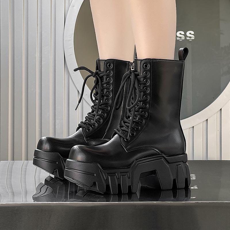 Original Design Hight Quality Spring New Street Style Leather Casual Boots For Men's Women Black Hombre Height Increasing Shoes