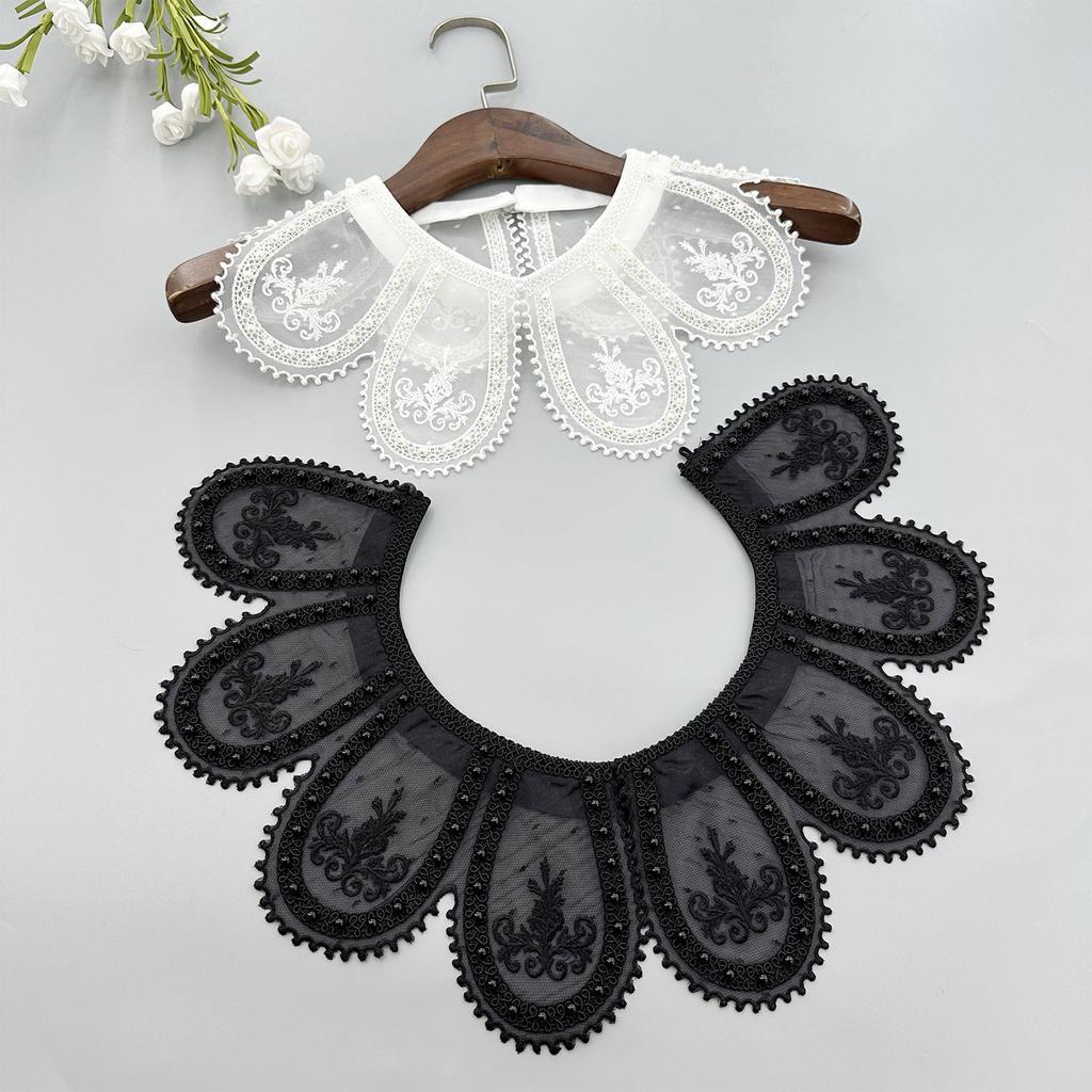 Decorative Embroidery Petal Cape False Collar for Stylish Ladies Elegant Pearls Beaded Shawl Wrap for Sweater and Dress