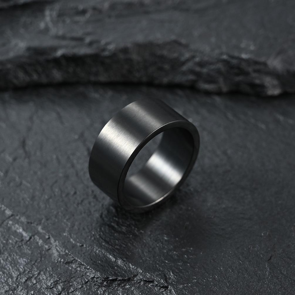 10mm Wide Minimalist Matte Brushed Titanium Steel Ring, Vintage Silver Men's Hip Hop Jewelry