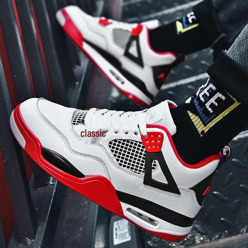 AJ4 Men's Little White Cement High-Top Basketball Sneakers, Thick-Soled, Autumn 2025 Trendy Edition