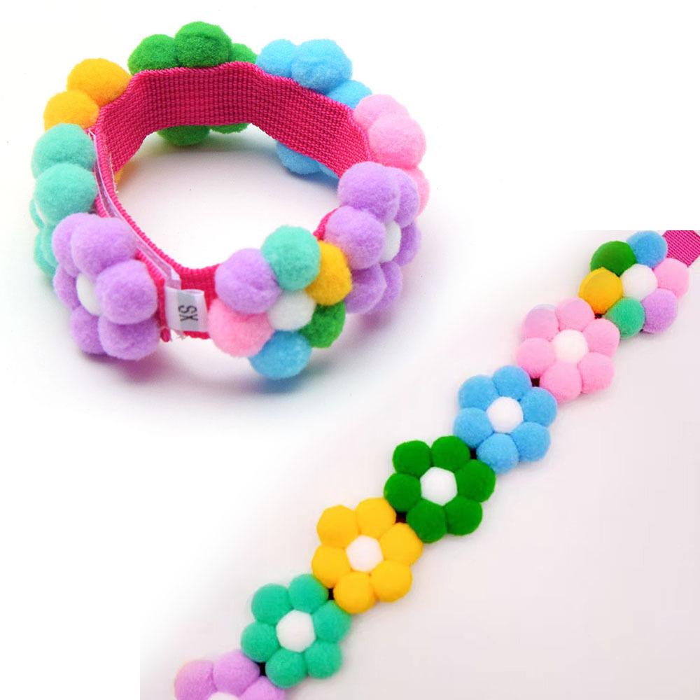 Adjustable Rainbow Flower Pet Collar with Fur Ball - Cute and Soft for Cats and Dogs