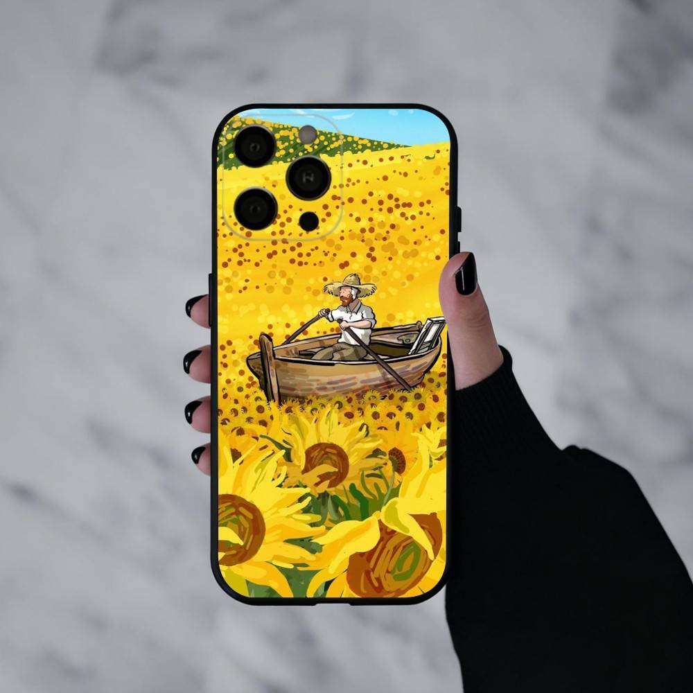 V-Van G-Gogh S-Starry Sunflowers Phone Case For iPhone 17pro, 16,15,14,13,12,11 X XR Plus,Others Soft Black Cover