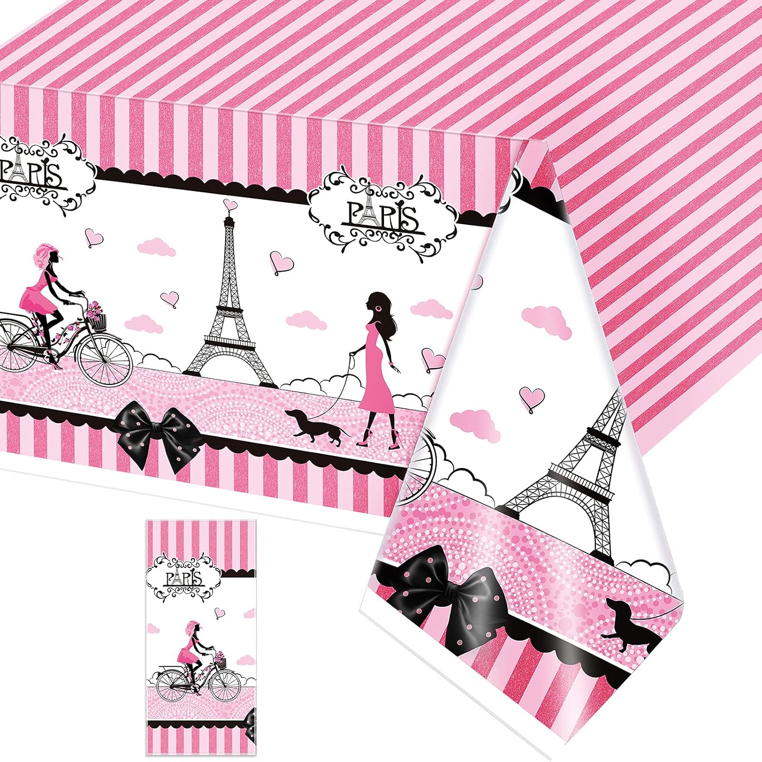 Paris Birthday Decorations Eiffel Tower Tablecloths Pink Paris Theme Eiffel Tower Plastic Disposable Rectangle Table Covers for Baby Shower Wedding
