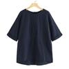Japanese T-shirt Round Neck Cotton and Linen Back Split Five-point Sleeve Casual Loose Pullover T-shirt