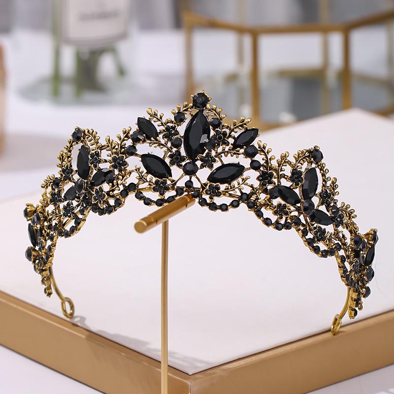 Baroque Bronze Black Crystal Bead Bridal Tiaras Rhinestone Diadem Pageant Crown for Brides Headband Wedding Hair Accessories