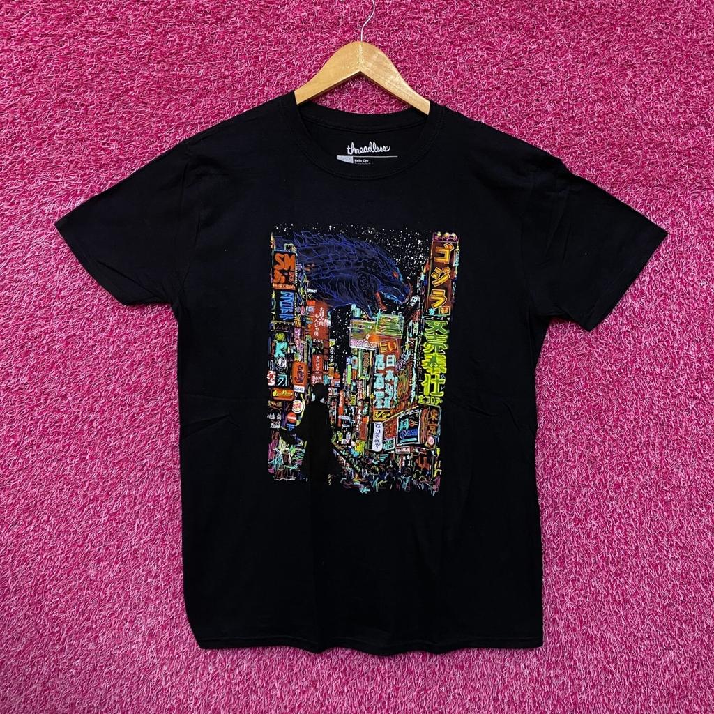 Kaiju City Downtown Neon Lights Gojira Threadless Tee Large