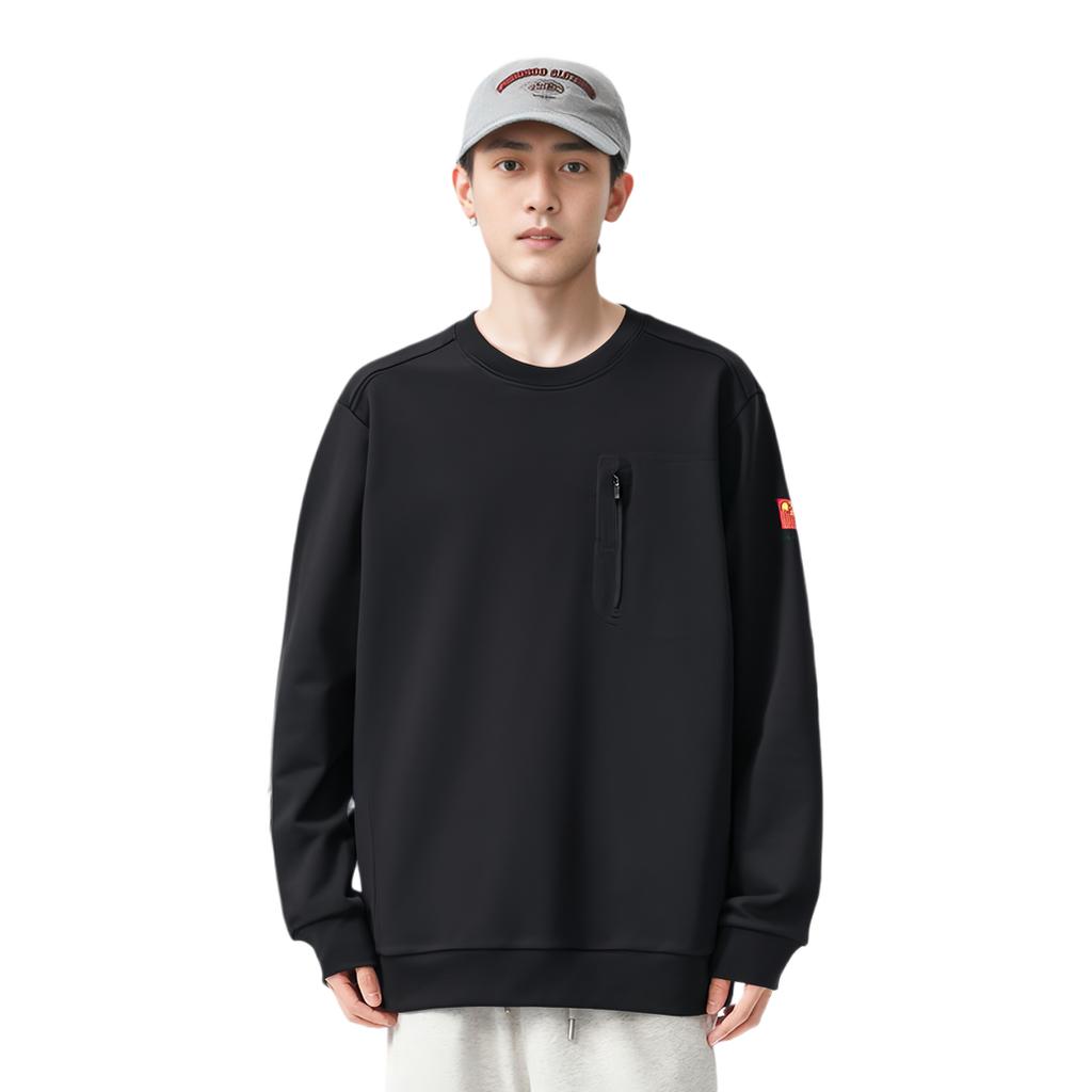 Anta Champion All-Weather Series Solid Color Crew Neck Pullover Sweatshirt Men Sweatshirt Black 152340706-6