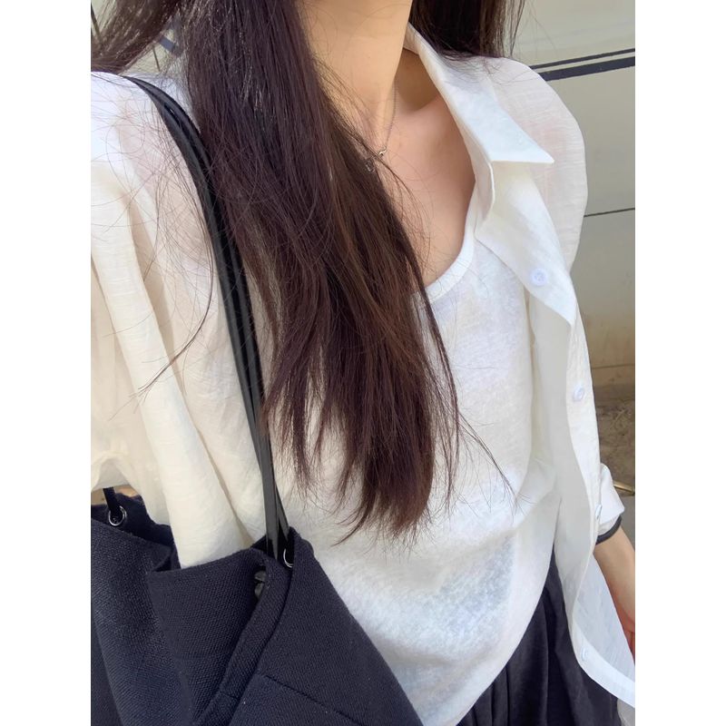 

Белая легкая рубашка с защитой от УФ-лучей, женская, летняя новинка, рубашка свободного и ленивого стиля, повседневная солнцезащитная одежда, куртка White L Recommended 52.50 kg-57.50 kg